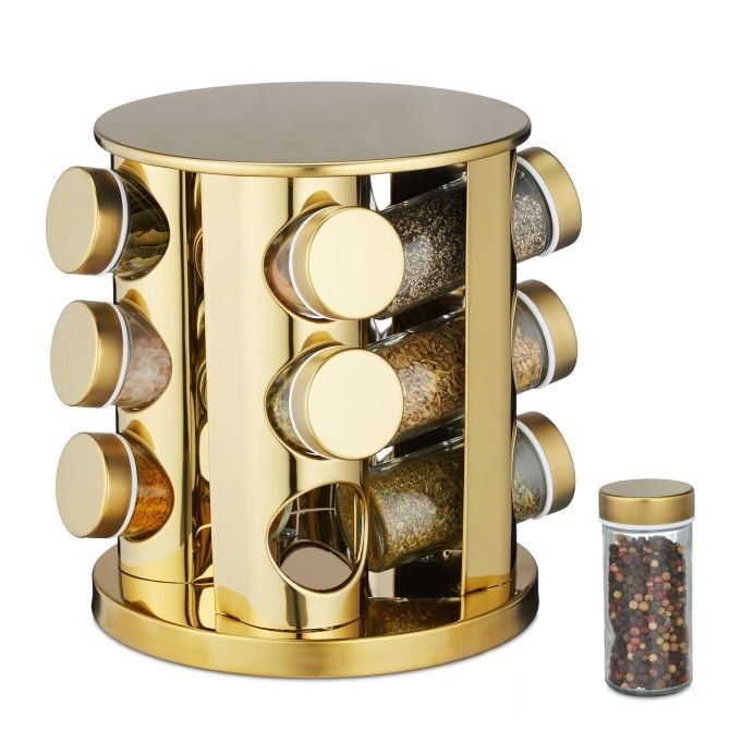 WOODENFURN Golden Spice Carousel with 12 Jars