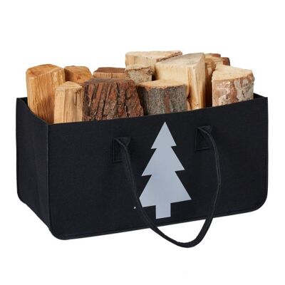 WOODENFURN Borsa per legna da ardere in feltro nero con motivo