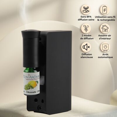 Nebulization Diffuser - Mobysens Black - Wireless Diffusion - Rechargeable Battery - Easy to Use