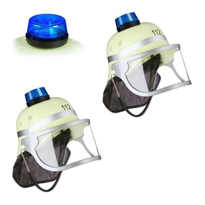 WOODENFURN set of 2 firefighter helmets with blue light