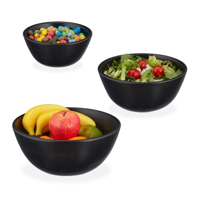 WOODENFURN salad bowl set of 3 black