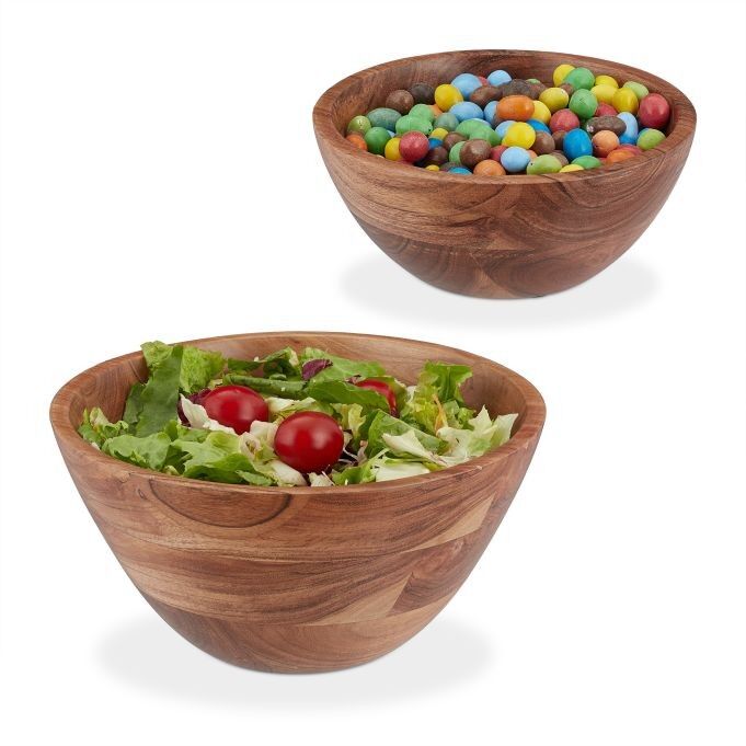 WOODENFURN salad bowl set of 2 acacia wood