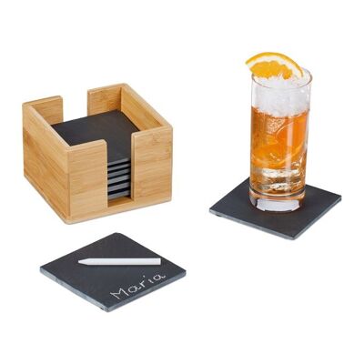Set di 8 sottobicchieri in ardesia WOODENFURN in scatola di bambù