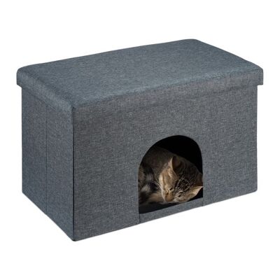 Cueva para gatos WOODENFURN con cojín de asiento en gris
