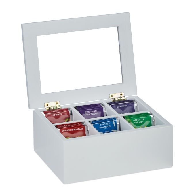 Boîte à thé blanche WOODENFURN à 6 compartiments
