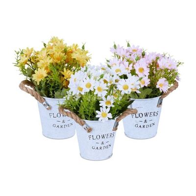WOODENFURN lot de 3 fleurs artificielles en pots