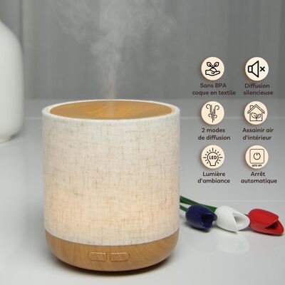 Ultrasonic Diffuser - Alesia - in Linen and Wood Canvas - Cold Diffusion - Aromatherapy Essential Oils - Decorative Gift Idea