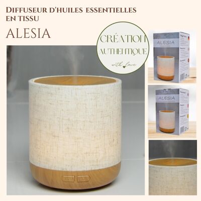 Ultrasonic Diffuser - Alesia - in Linen and Wood Canvas - Cold Diffusion - Aromatherapy Essential Oils - Decorative Gift Idea