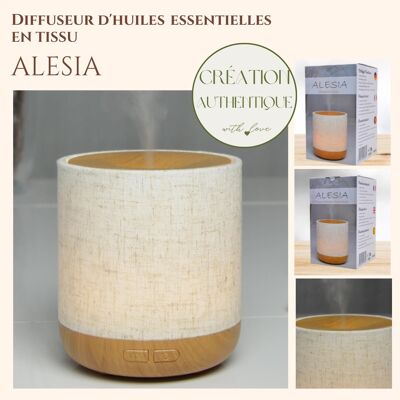 Diffuseur Ultrasonique – Alesia – en Toile de Lin et Bois – Diffusion à Froid – Aromathérapie Huiles Essentielles – Idée Cadeau Déco