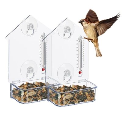 Comedero para pájaros de ventana con termómetro WOODENFURN