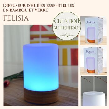 Diffuseur Ultrasonique – Felisia – Diffusion Huiles Essentielles – Parfum Maison – en Bambou et Verre – Idée Originale Décoration 1