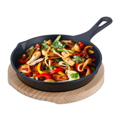 Padella in ghisa WOODENFURN con sottopentola in legno