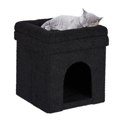 WOODENFURN Cueva de gato negro con cojín de asiento