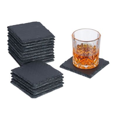 WOODENFURN Set di 16 sottobicchieri in ardesia 10x10 cm