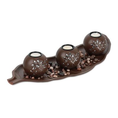 Portavelas marrones con bandeja WOODENFURN