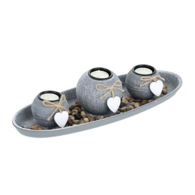 Portavelas WOODENFURN con bandeja y piedras decorativas