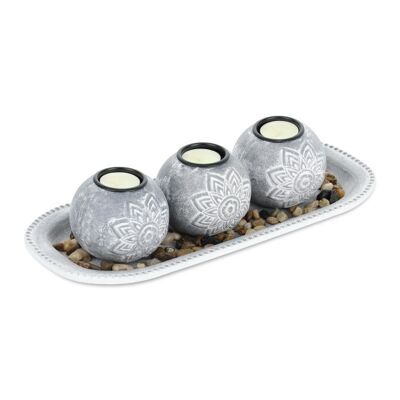 Portavelas florales con bandeja WOODENFURN