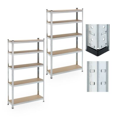 WOODENFURN set of 2 heavy-duty shelves with 5 levels