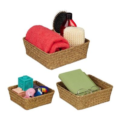 Lot de 3 paniers de rangement en jonc de mer WOODENFURN