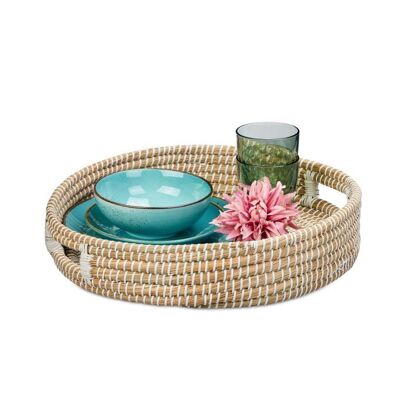 WOODENFURN Round Serving Tray with Handles