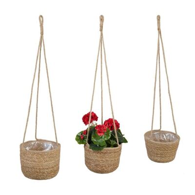 Juego de 3 cestas colgantes de algas marinas WOODENFURN
