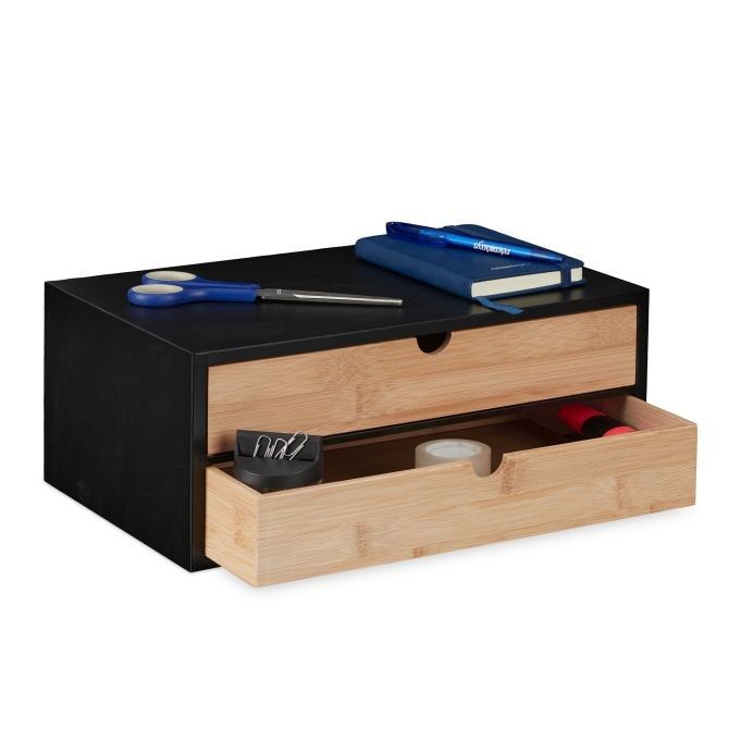 WOODENFURN drawer box bamboo & MDF 2 compartments