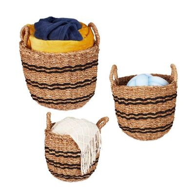 WOODENFURN Juego de 3 cestas de almacenamiento de algas marinas