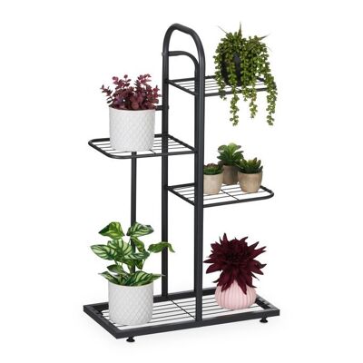 Support à plantes noir WOODENFURN avec 4 étagères