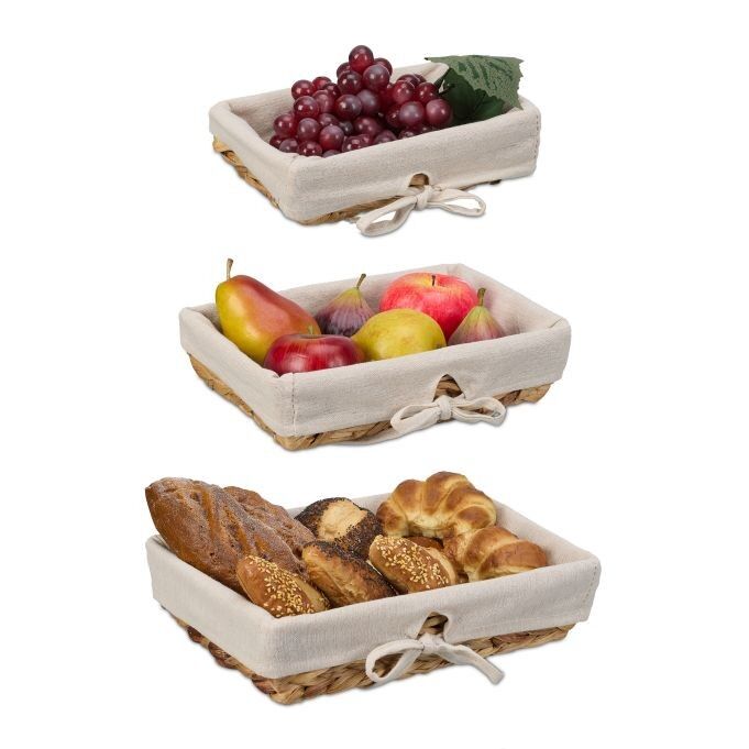 WOODENFURN set of 3 bread baskets with fabric insert