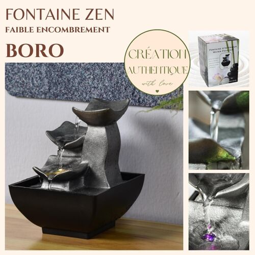 Fontaine d'Intérieur - Boro - Décoratif Idéal Ambiance Zen - Petit Modèle Déco - Ecoulement Lumière Led - Moderne et Sobre