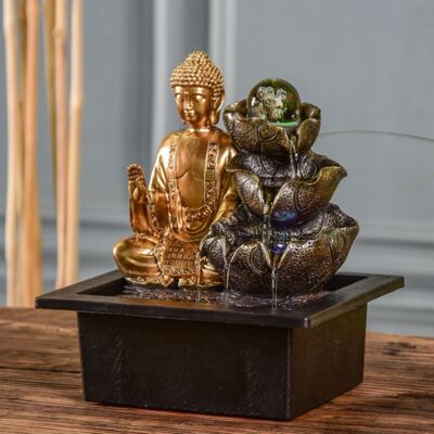 Fontaine d'Intérieur - Arya - Lumière Led Colorée - Statuette Bouddha Déco - Ecoulement Cascade - Idée Cadeau