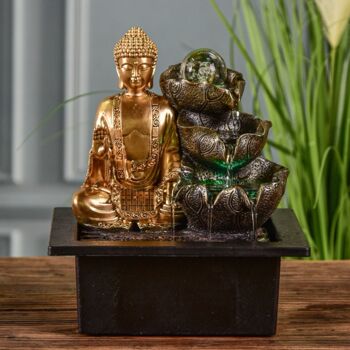 Fontaine d'Intérieur - Arya - Lumière Led Colorée - Statuette Bouddha Déco - Ecoulement Cascade - Idée Cadeau 4