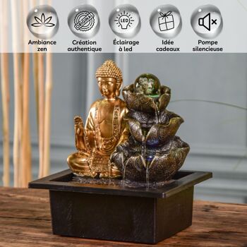 Fontaine d'Intérieur - Arya - Lumière Led Colorée - Statuette Bouddha Déco - Ecoulement Cascade - Idée Cadeau 2