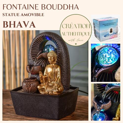 Fontaine d'Intérieur - Bhava - Bouddha Amovible – Idée Cadeau - Objet Déco Zen Bouddhisme - Lumière LED Colorée