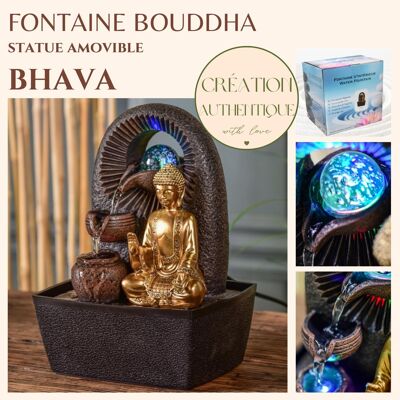Zimmerbrunnen - Bhava - Abnehmbarer Buddha - Geschenkidee - Zen-Buddhismus Dekorationsobjekt - Farbiges LED-Licht