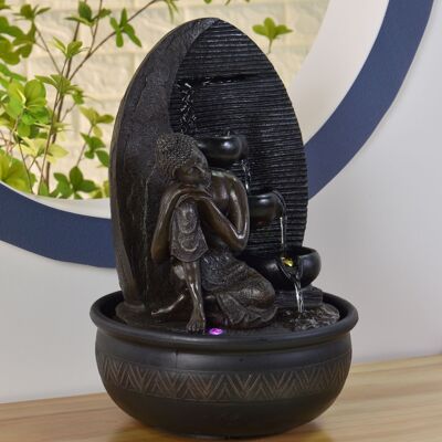 Fontaine d'Intérieur - Grace - Statue Bouddha Amovible - Lumière Led Colorée - Ambiance Feng Shui - Idée Cadeau Déco