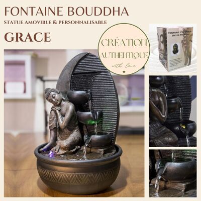 Zimmerbrunnen – Grace – abnehmbare Buddha-Statue – farbiges LED-Licht – Feng-Shui-Atmosphäre – dekorative Geschenkidee