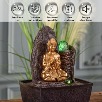 Fontaine d'Intérieur - Haka - Déco Statuette Bouddha Amovible - Lumière Led Colorée - Idée Cadeau 2