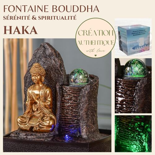 Fontaine d'Intérieur - Haka - Déco Statuette Bouddha Amovible - Lumière Led Colorée - Idée Cadeau