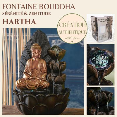 Fontaine d'Intérieur - Hartha - Zen Ecoulement en Cascade - Statue Bouddha Lumière Led - Idée Cadeau Décoration