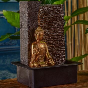 Cadeaux Fête des Mères - Fontaine d'Intérieur - Jati - Statue Bouddha Amovible - Lumière Led Blanche - Ambiance Zen et Relaxante - Utilisation Facile 3