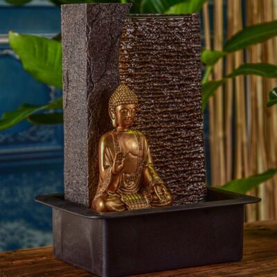 Indoor Fountain - Jati - Removable Buddha Statue - White Led Light - Zen and Relaxing Atmosphere - Easy to Use