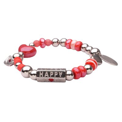 Pulsera LizzyMae de acero inoxidable con dije de plata en color rojo