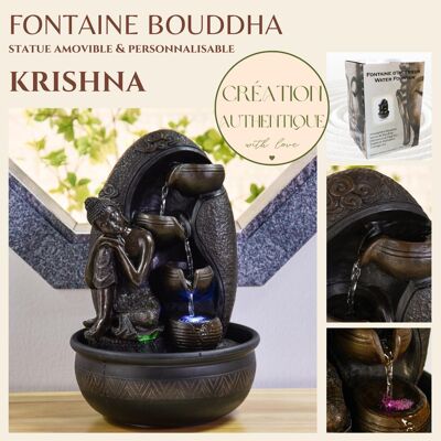 Fuente Interior - Krishna - Estatuilla de Buda y Ambiente Relajante - Flujo de Agua en Cascada - Idea de Regalo Decorativo