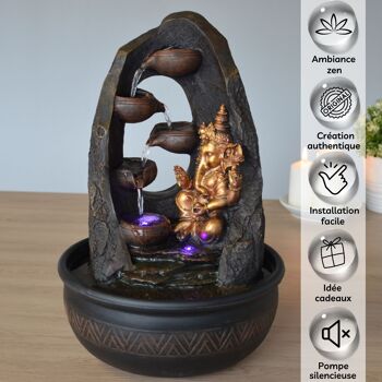 Fontaine d'Intérieur - Mystic - Statuette Ganesh - Lumière Led Colorée - Ideal Objet de Décoration - Idée Cadeau Detente 2