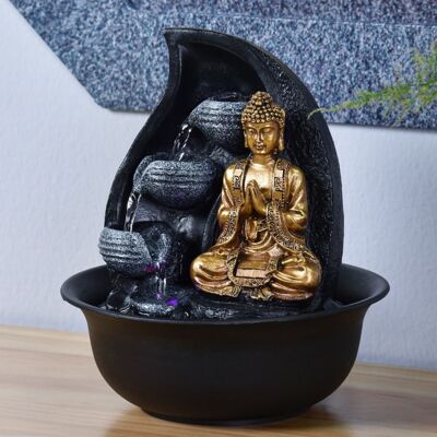 Fontaine d'Intérieur - Praya - Statuette Bouddha Amovible - Lumière Led Colorée - Ambiance Relaxante - Idée Déco