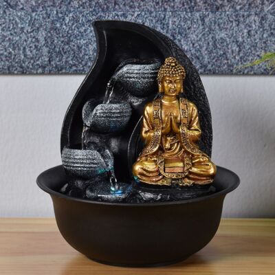 Zimmerbrunnen – Praya – herausnehmbare Buddha-Statuette – farbiges LED-Licht – entspannende Atmosphäre – dekorative Idee