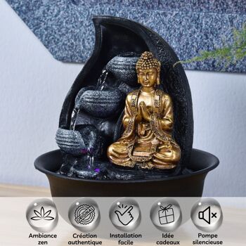 Fontaine d'Intérieur - Praya - Statuette Bouddha Amovible - Lumière Led Colorée - Ambiance Relaxante - Idée Déco 2