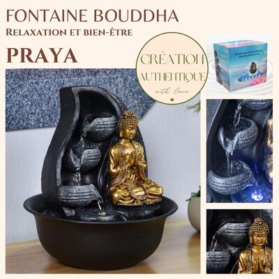 Fontaine d'Intérieur - Praya - Statuette Bouddha Amovible - Lumière Led Colorée - Ambiance Relaxante - Idée Déco