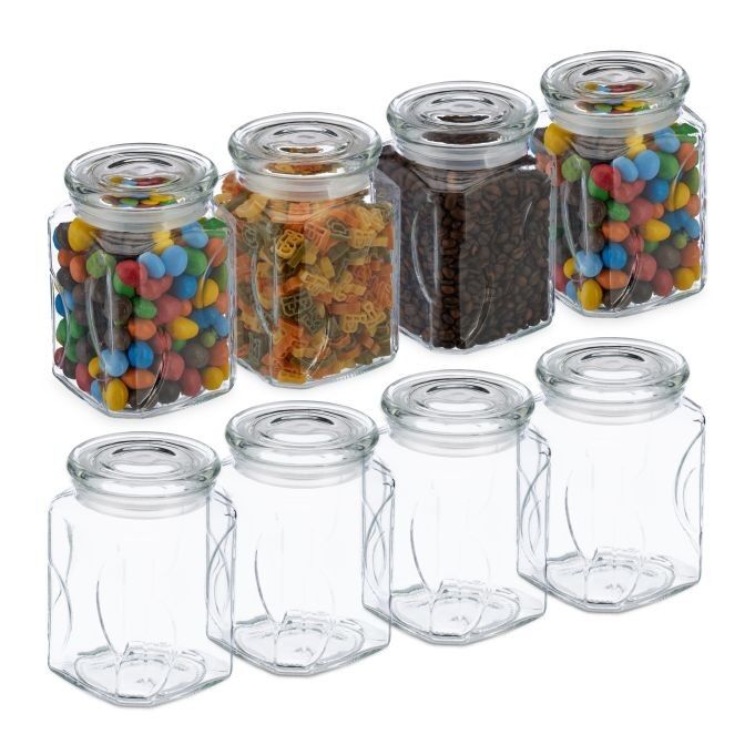 WOODENFURN set of 8 storage jars with lids, 750 ml